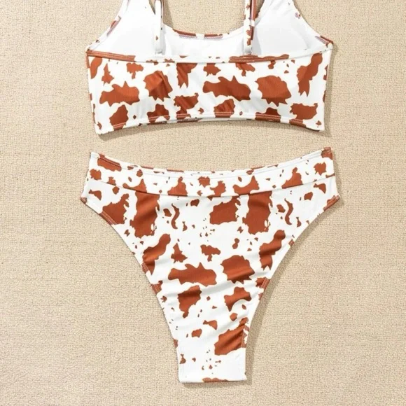 Boho cowgirl cowboy cow animal print bikini cheeky brown white - Picture 3 of 3
